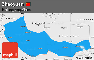 Political Simple Map of Zhaoyuan, single color outside, borders and labels