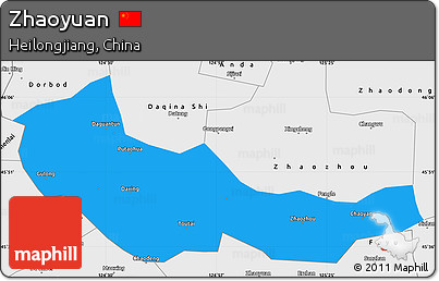 Political Simple Map of Zhaoyuan, single color outside, borders and labels