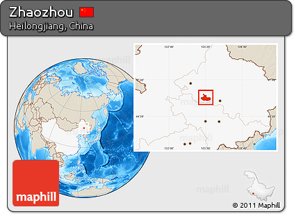 Shaded Relief Location Map of Zhaozhou, highlighted country