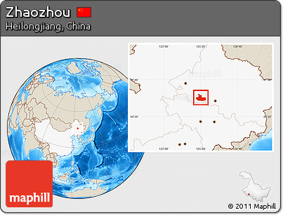 Shaded Relief Location Map of Zhaozhou, highlighted country