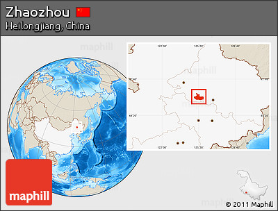 Shaded Relief Location Map of Zhaozhou, highlighted country