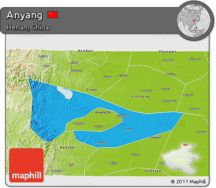Political 3D Map of Anyang, physical outside