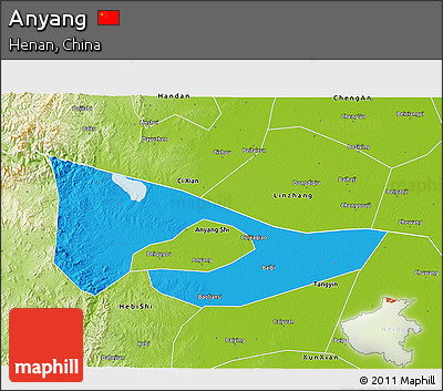 Political 3D Map of Anyang, physical outside