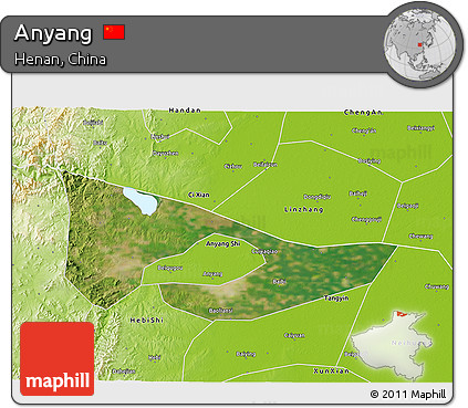 Satellite 3D Map of Anyang, physical outside