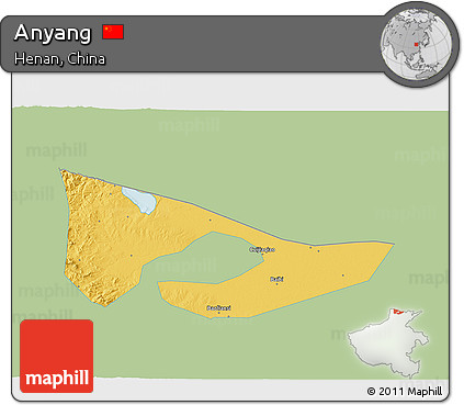 Savanna Style 3D Map of Anyang, single color outside