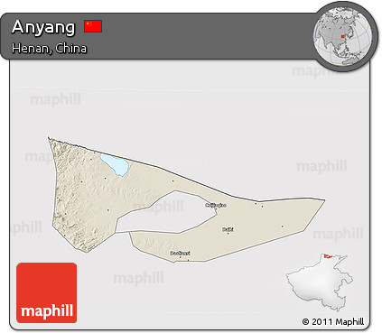 Shaded Relief 3D Map of Anyang, cropped outside