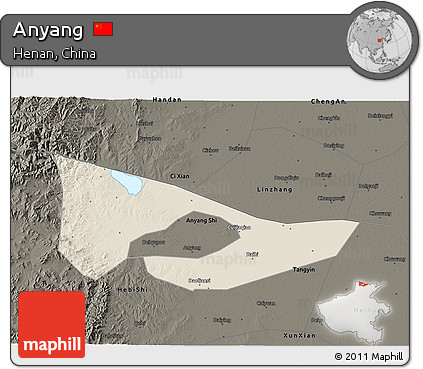 Shaded Relief 3D Map of Anyang, darken