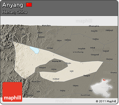 Shaded Relief 3D Map of Anyang, darken