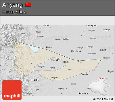 Shaded Relief 3D Map of Anyang, desaturated