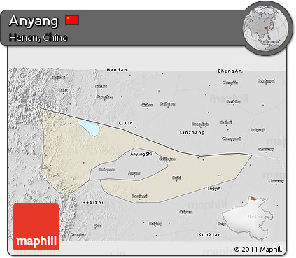 Shaded Relief 3D Map of Anyang, desaturated