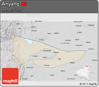 Shaded Relief 3D Map of Anyang, desaturated