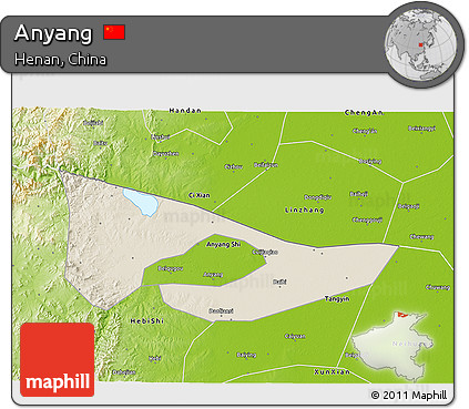 Shaded Relief 3D Map of Anyang, physical outside