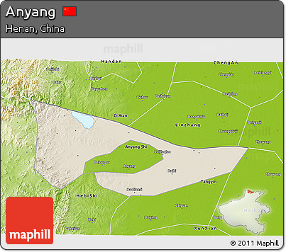Shaded Relief 3D Map of Anyang, physical outside
