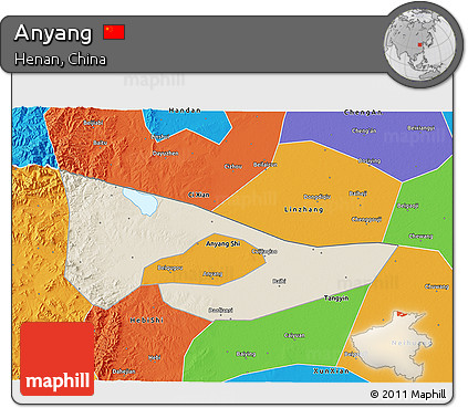 Shaded Relief 3D Map of Anyang, political outside