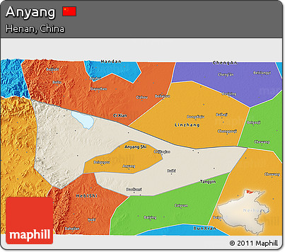 Shaded Relief 3D Map of Anyang, political outside