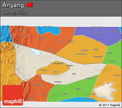 Shaded Relief 3D Map of Anyang, political outside