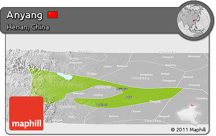 Physical Panoramic Map of Anyang, lighten, desaturated