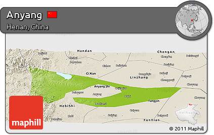 Physical Panoramic Map of Anyang, shaded relief outside