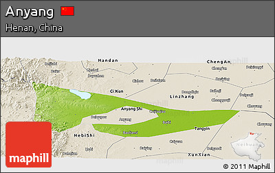 Physical Panoramic Map of Anyang, shaded relief outside