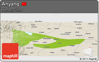 Physical Panoramic Map of Anyang, shaded relief outside