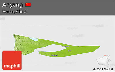 Physical Panoramic Map of Anyang, single color outside