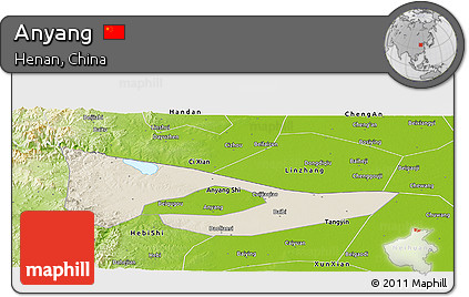 Shaded Relief Panoramic Map of Anyang, physical outside