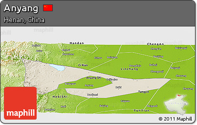 Shaded Relief Panoramic Map of Anyang, physical outside