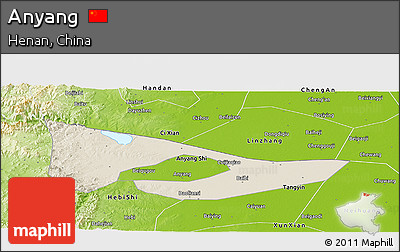 Shaded Relief Panoramic Map of Anyang, physical outside