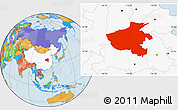 Political Location Map of Henan, highlighted country