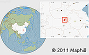 Savanna Style Location Map of Luoshan, highlighted country, hill shading