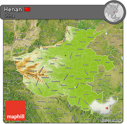 Physical Map of Henan, satellite outside