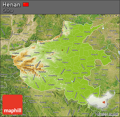 Physical Map of Henan, satellite outside