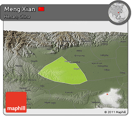 Physical 3D Map of Meng Xian, darken, semi-desaturated