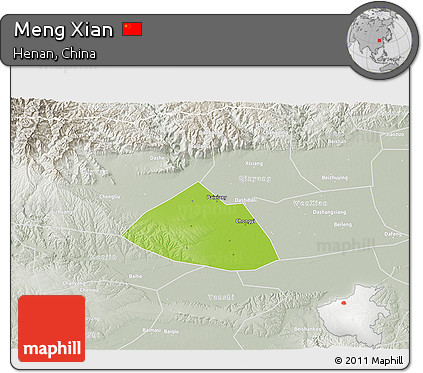 Physical 3D Map of Meng Xian, lighten, semi-desaturated