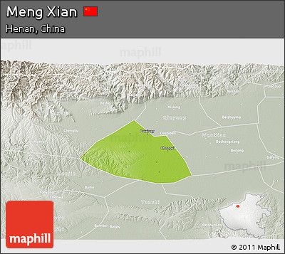 Physical 3D Map of Meng Xian, lighten, semi-desaturated