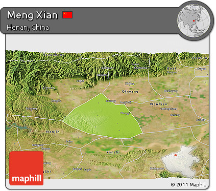 Physical 3D Map of Meng Xian, satellite outside