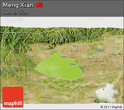 Physical 3D Map of Meng Xian, satellite outside
