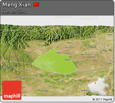 Physical 3D Map of Meng Xian, satellite outside