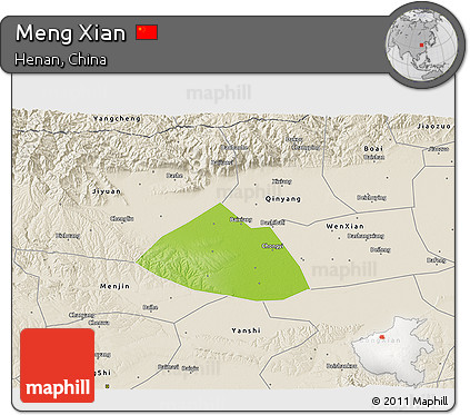 Physical 3D Map of Meng Xian, shaded relief outside