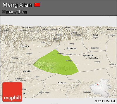 Physical 3D Map of Meng Xian, shaded relief outside
