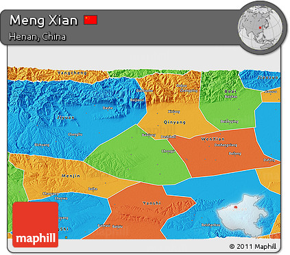 Political 3D Map of Meng Xian