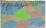 Political 3D Map of Meng Xian, semi-desaturated