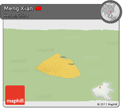 Savanna Style 3D Map of Meng Xian, single color outside