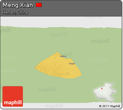 Savanna Style 3D Map of Meng Xian, single color outside