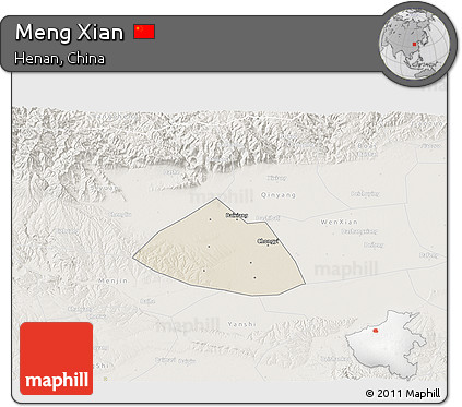 Shaded Relief 3D Map of Meng Xian, lighten