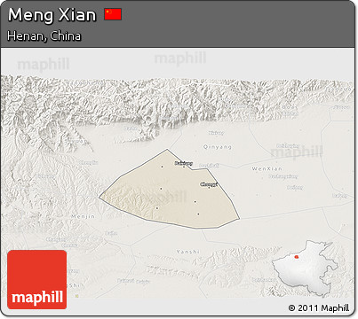 Shaded Relief 3D Map of Meng Xian, lighten