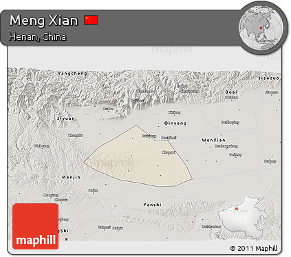 Shaded Relief 3D Map of Meng Xian, semi-desaturated