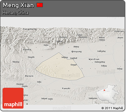 Shaded Relief 3D Map of Meng Xian, semi-desaturated