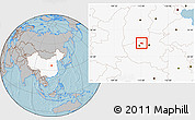 Gray Location Map of Meng Xian, highlighted country, hill shading