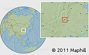 Savanna Style Location Map of Meng Xian, hill shading